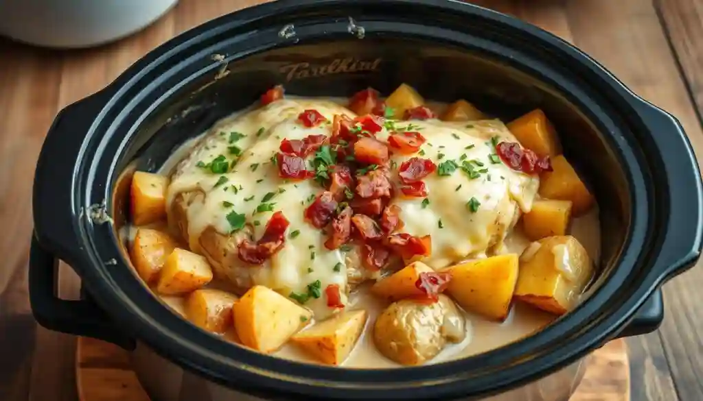 Slow Cooker Loaded Chicken and Potatoes.