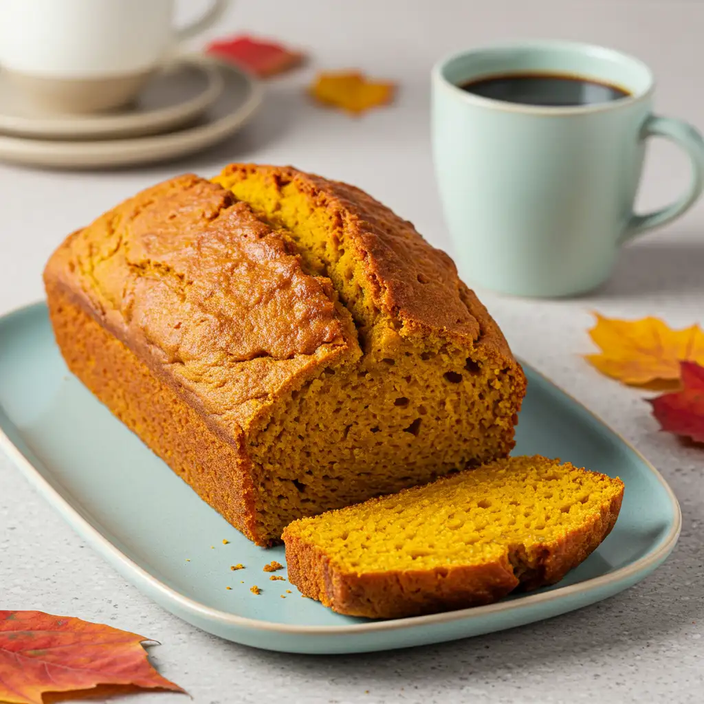 Freshly baked spiced pumpkin bread cooling on a wire rack with a golden brown crust.
